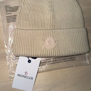 Moncler Beige Ribbed Knit Beanie
